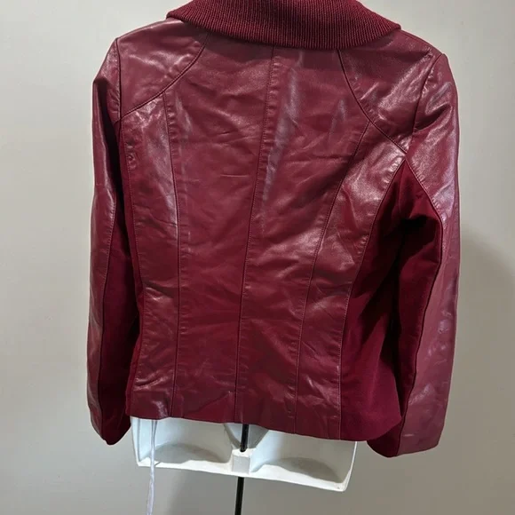 IMAN Size S 100% Genuine Leather Moto Jacket Claret Red Lined Outdoor Classic - Picture 2 of 6